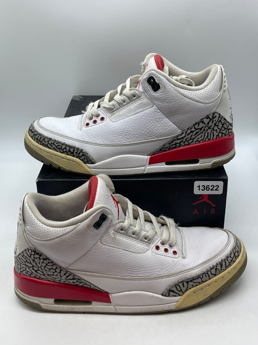 Jordan 3 Retro Hall of Fame 10.5 (Moderately Worn Pre-Owned)JordanWhite/Fire Red-Cement Grey-Black - Image 1