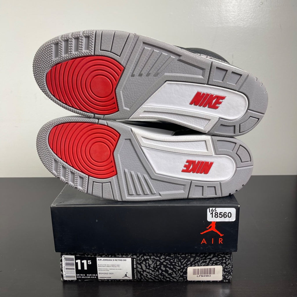 Jordan 3 Retro Black Cement (2018) 11.5 (Moderately Worn Pre-Owned)JordanBlack/Fire Red-Cement Grey-White - Image 5