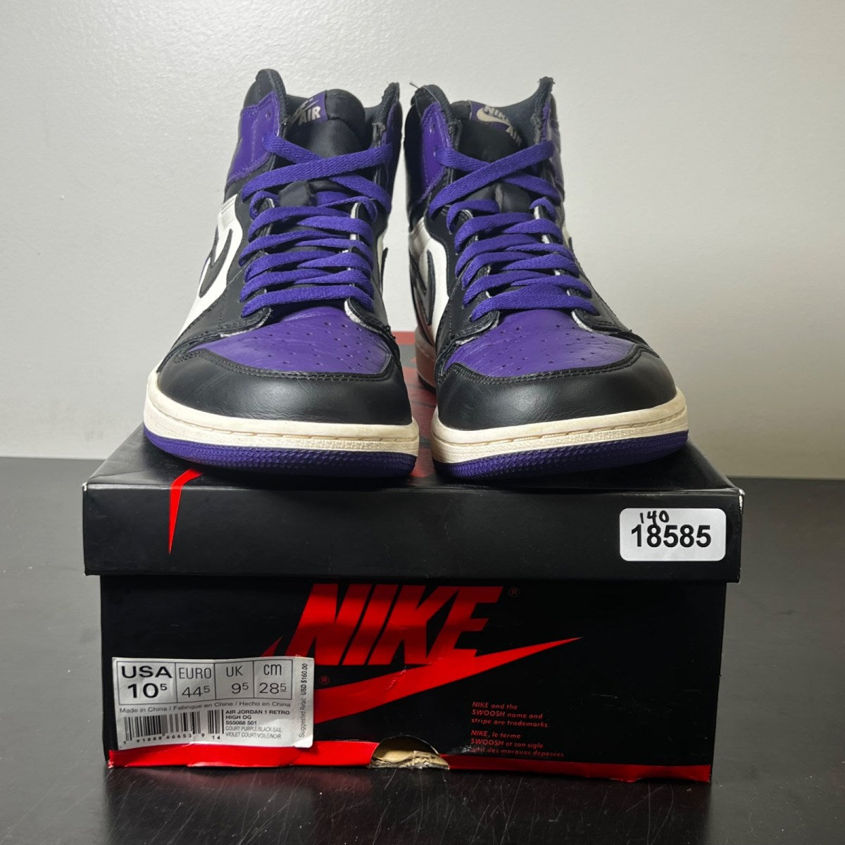 Jordan 1 Retro High Court Purple 10.5 (Moderately Worn Pre-Owned)JordanCourt Purple/Black-Sail - Image 2