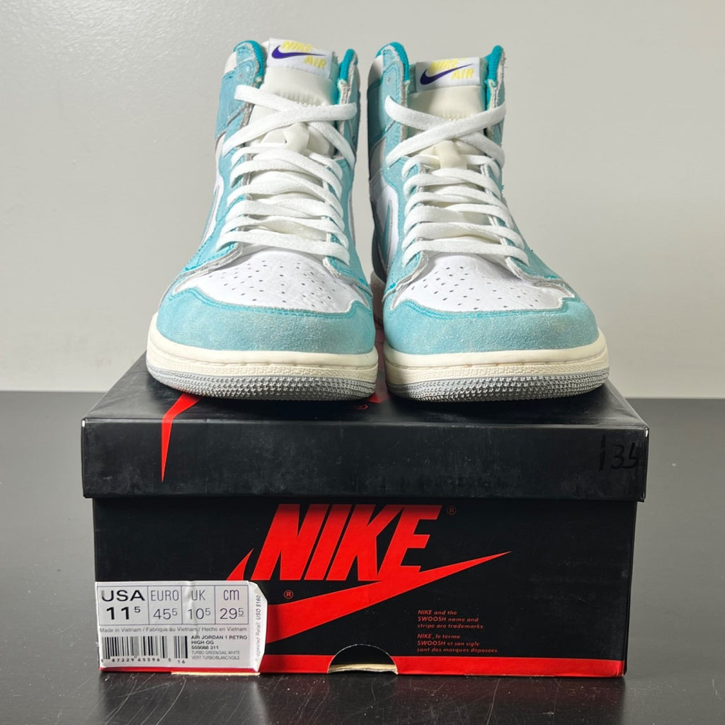 Jordan 1 Retro High Turbo Green 11.5 (Lightly Worn Pre-Owned)JordanTurbo Green/Sail-White-Light Smoke Grey - Image 2