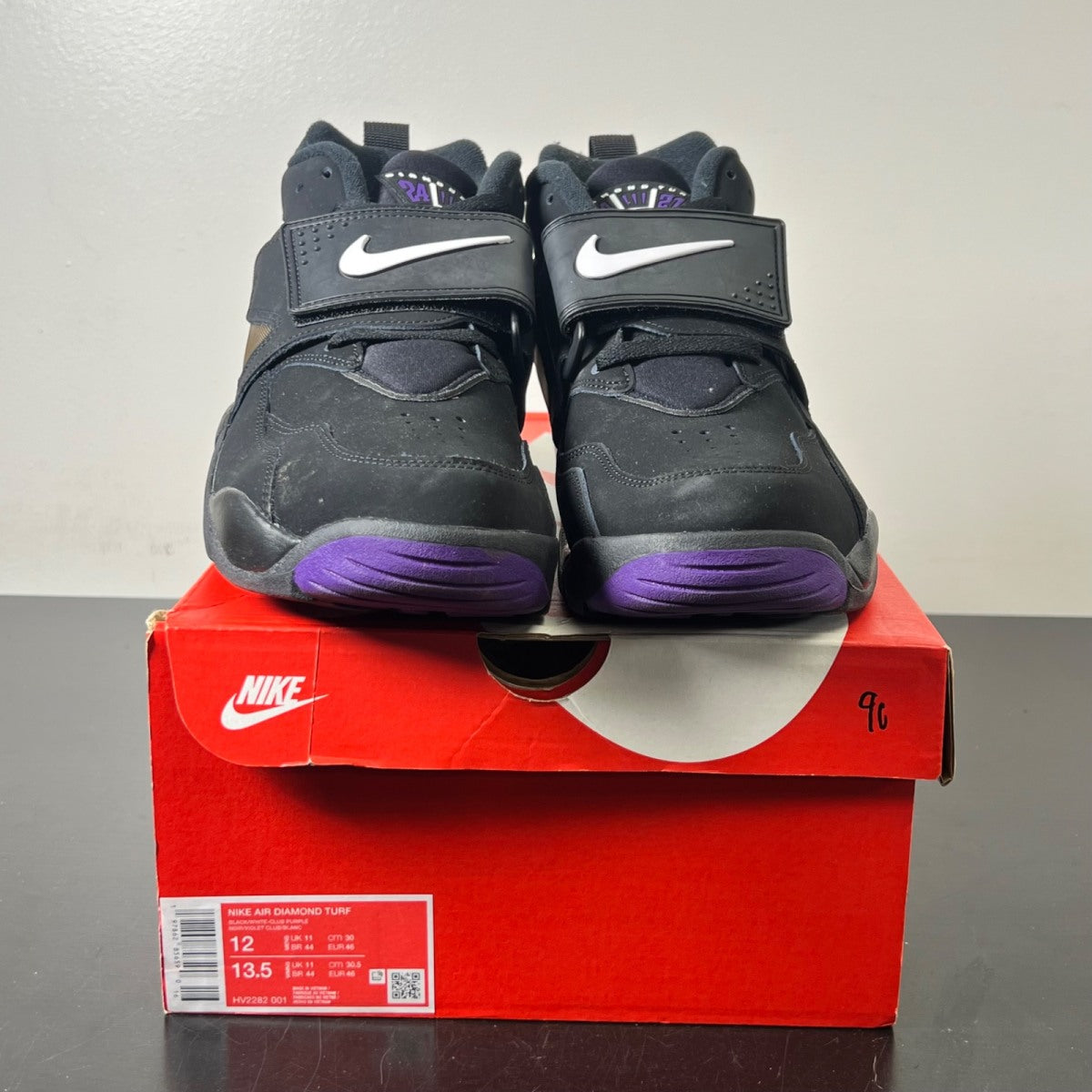 Nike Air Diamond Turf Ravens (2025) 12 (Lightly Worn Pre-Owned)NikeBlack/White-Club Purple-Metallic Gold - Image 2