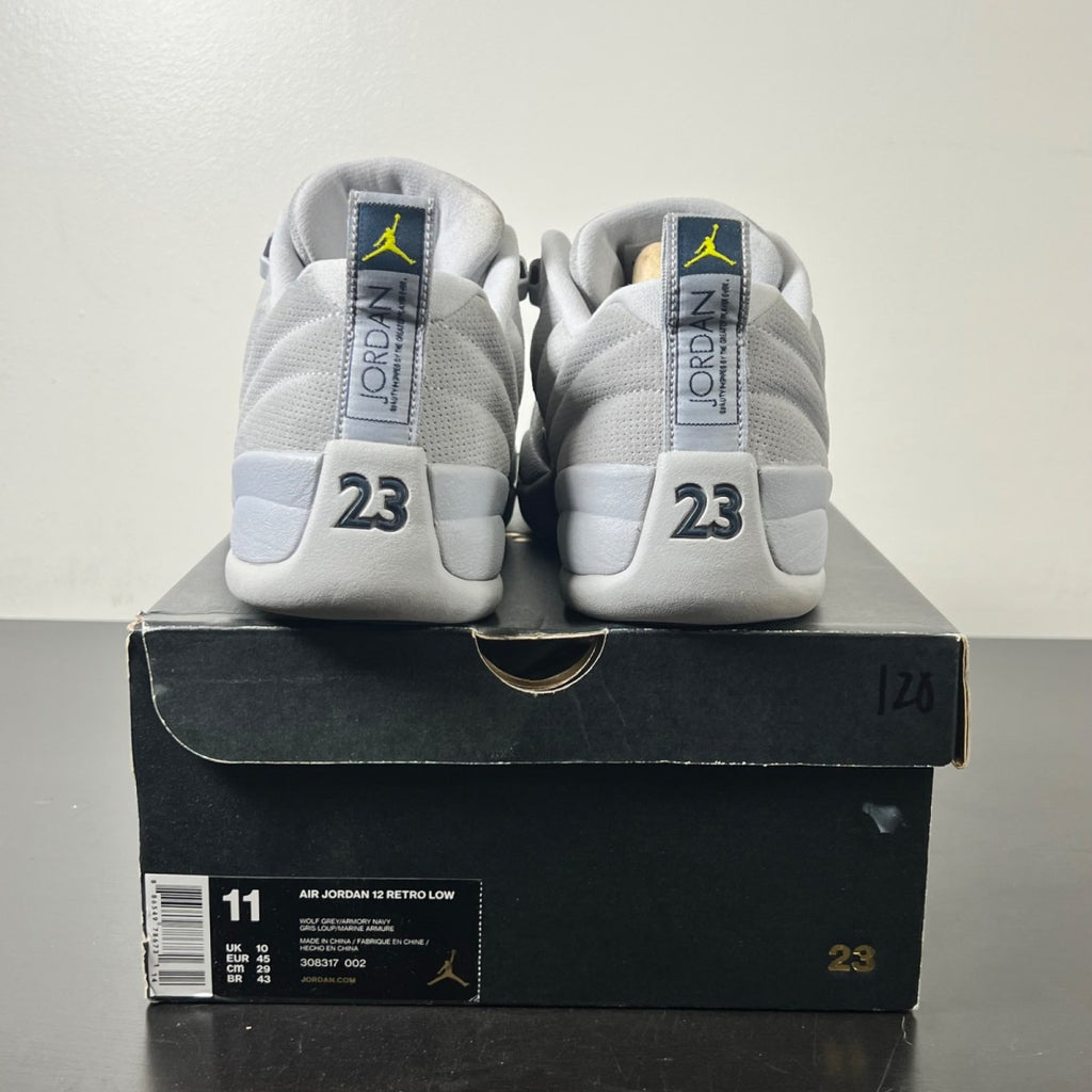 Jordan 12 Retro Low Wolf Grey 11 (Lightly Worn Pre-Owned)JordanWolf Grey/Armory Navy-Electrolime - Image 4