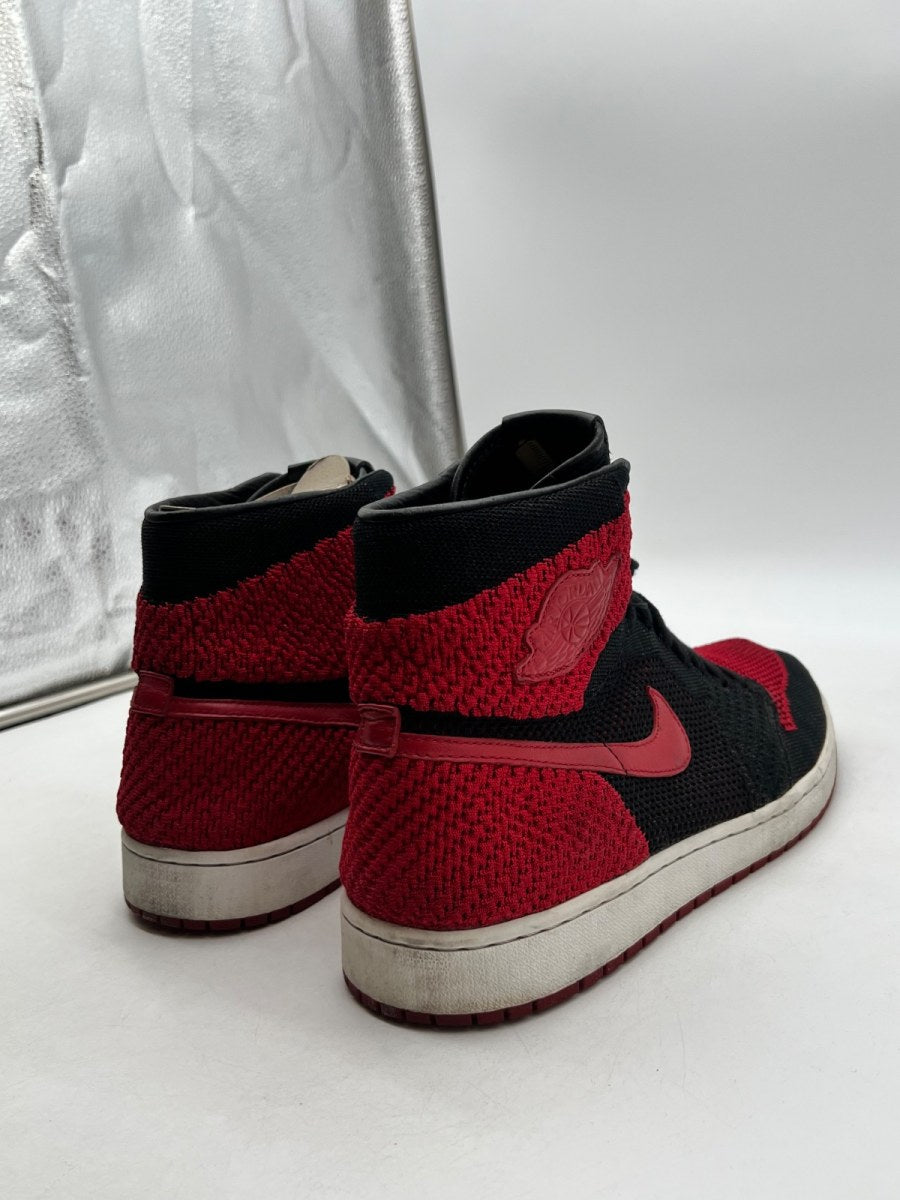 Jordan 1 Retro High Flyknit Bred 12 (Moderately Worn Pre-Owned)JordanBlack/Varsity Red-White - Image 3