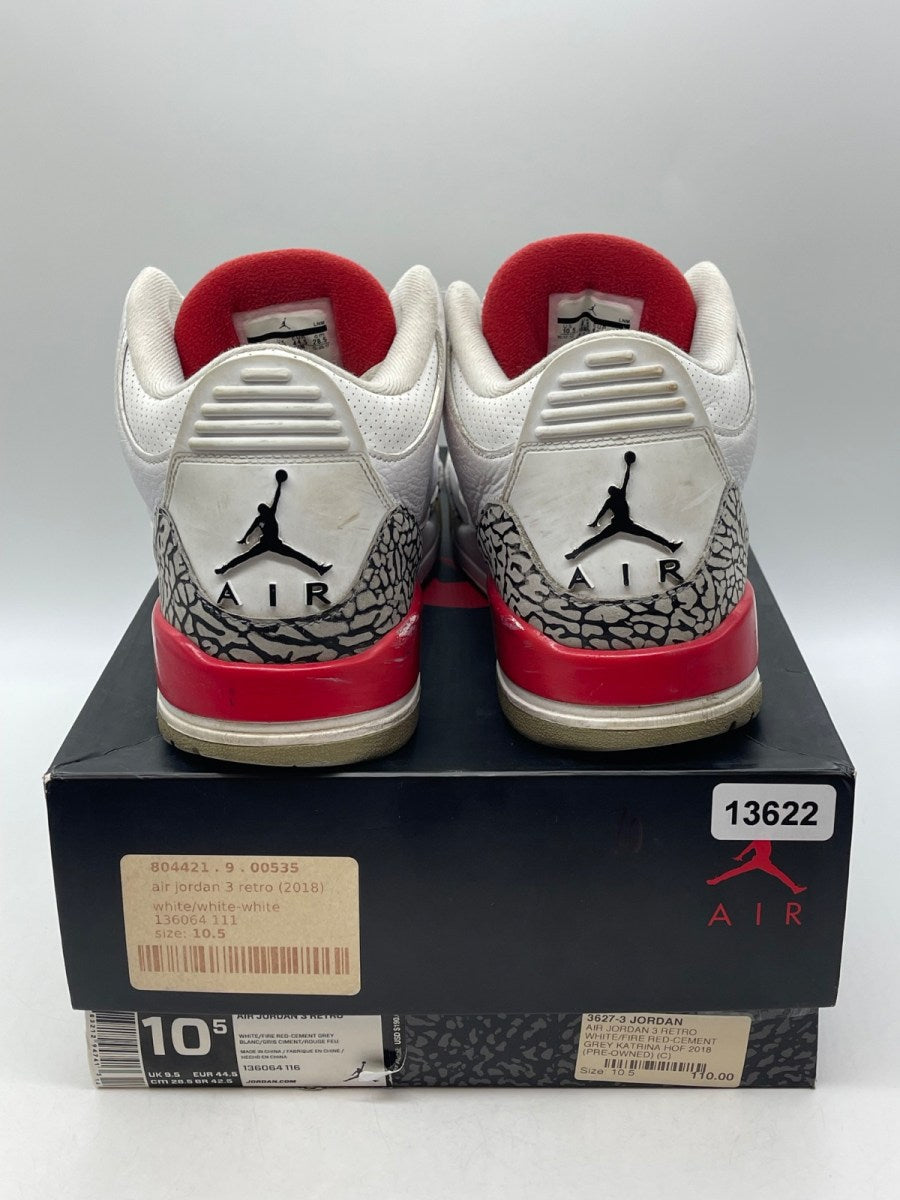 Jordan 3 Retro Hall of Fame 10.5 (Moderately Worn Pre-Owned)JordanWhite/Fire Red-Cement Grey-Black - Image 3
