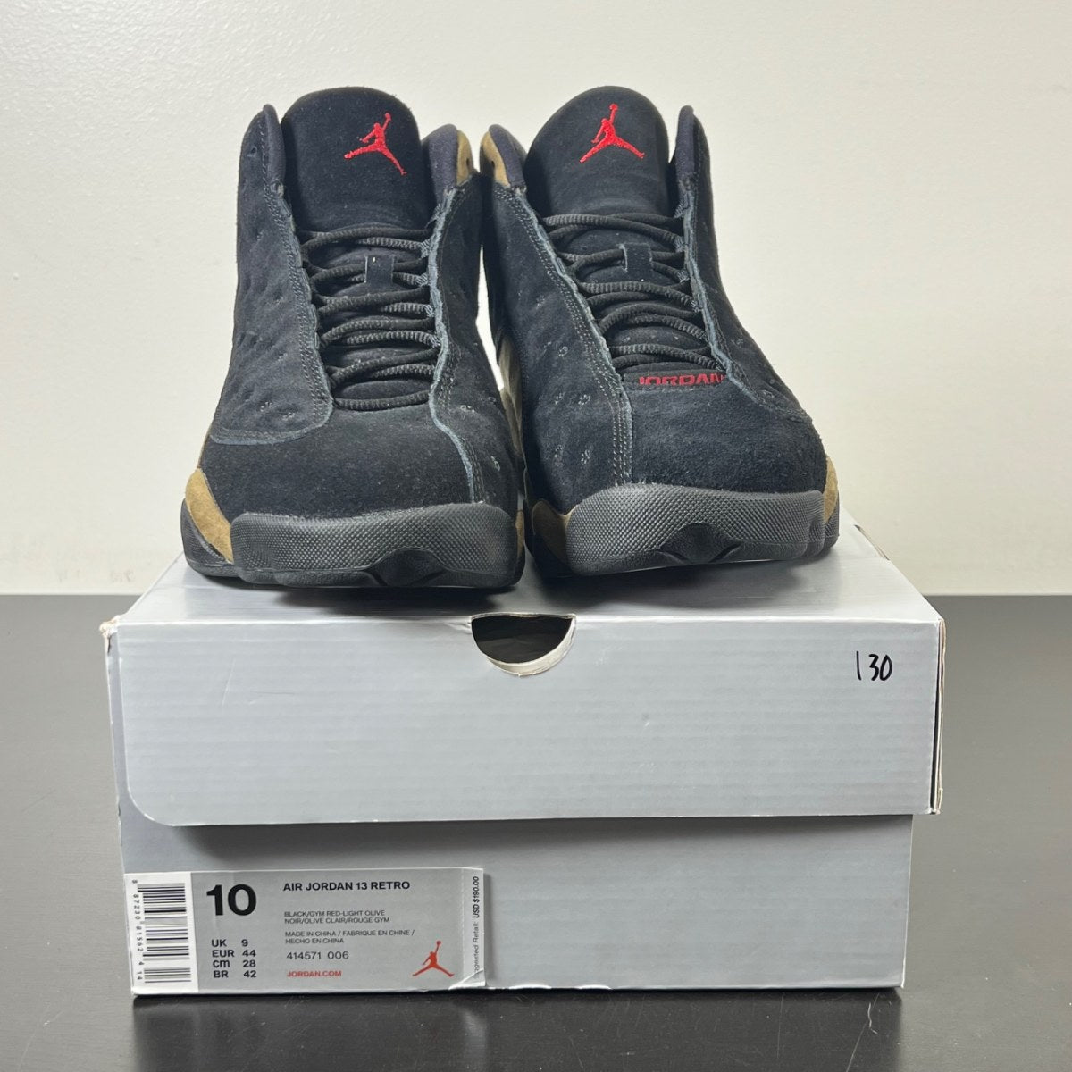 Jordan 13 Retro Olive 10 (Lightly Worn Pre-Owned)JordanBlack/True Red-Light Olive - Image 2