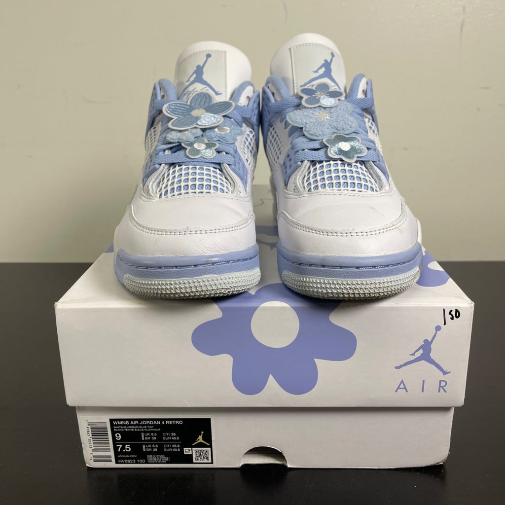 Jordan 4 Retro Forget Me Not (Women's) 9W (Moderately Worn Pre-Owned)JordanWhite/Aluminum-Blue Tint-Oil Green - Image 2