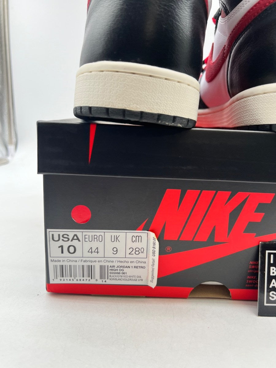 Jordan 1 Retro High Black Gym Red 10 (Lightly Worn Pre-Owned) - Image 6