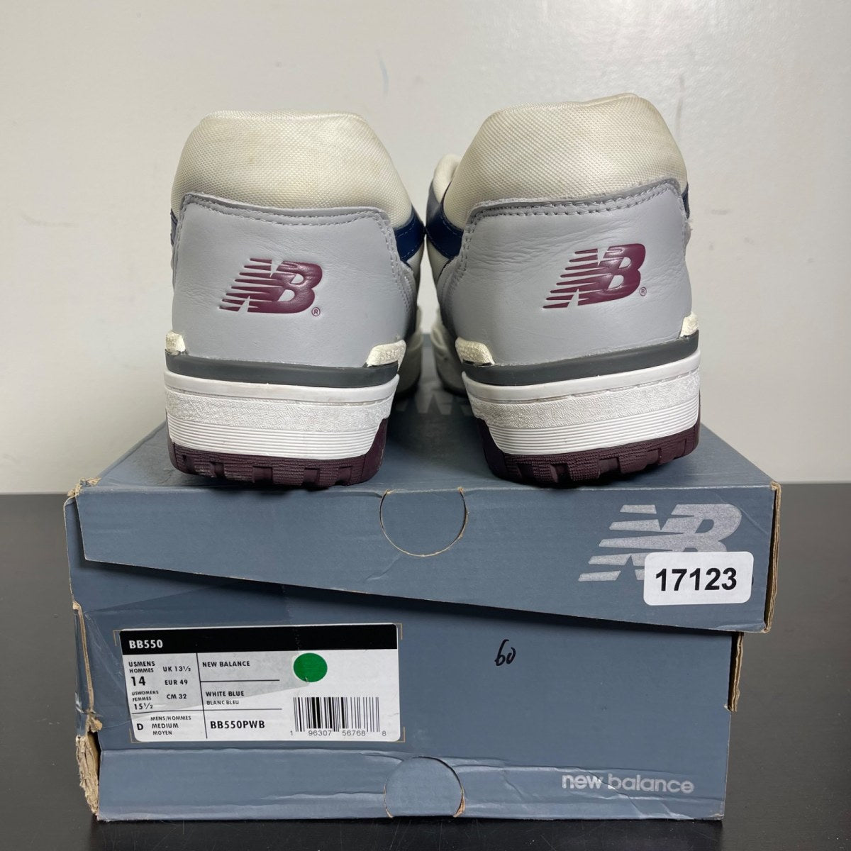New Balance 550 White Natural Indigo Burgundy 14 (Moderately Worn Pre-Owned)New Balance - Image 4