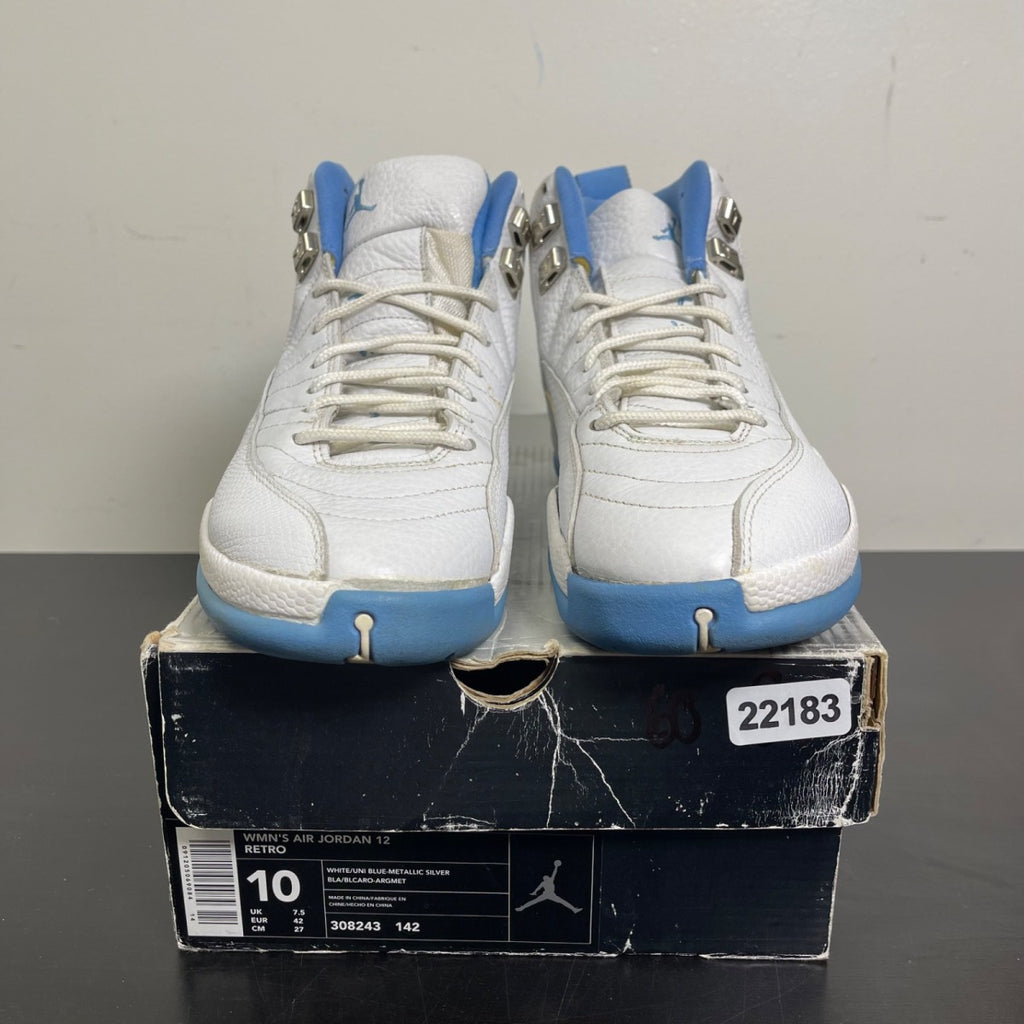 Jordan 12 Retro White University Blue (2004) (Women's) 10W (Moderately Worn Pre-Owned)JordanWhite/University Blue-Metallic Silver - Image 2