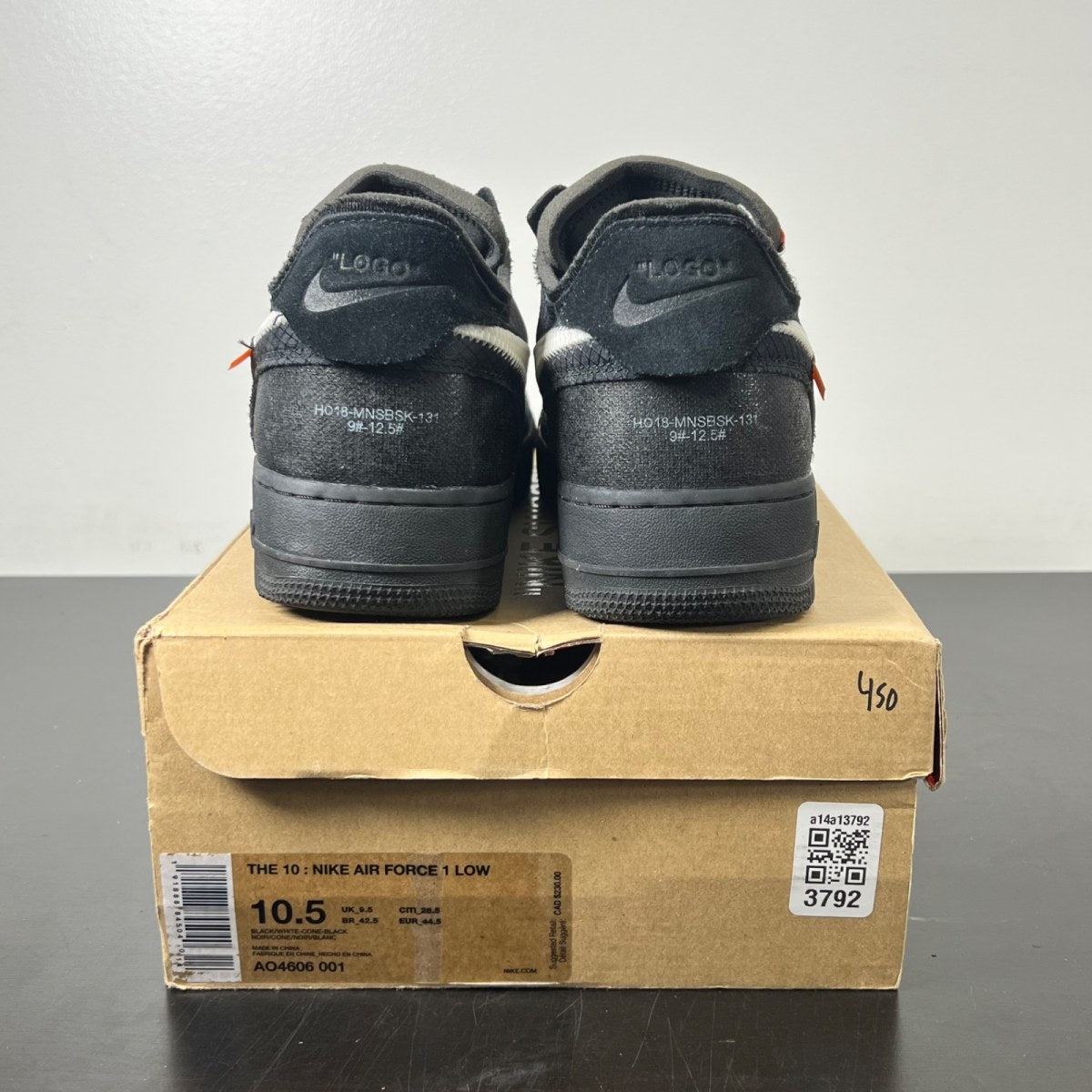 Nike Air Force 1 Low Off-White Black White 10.5 (Lightly Worn Pre-Owned)NikeBlack/White-Cone-Black - Image 4
