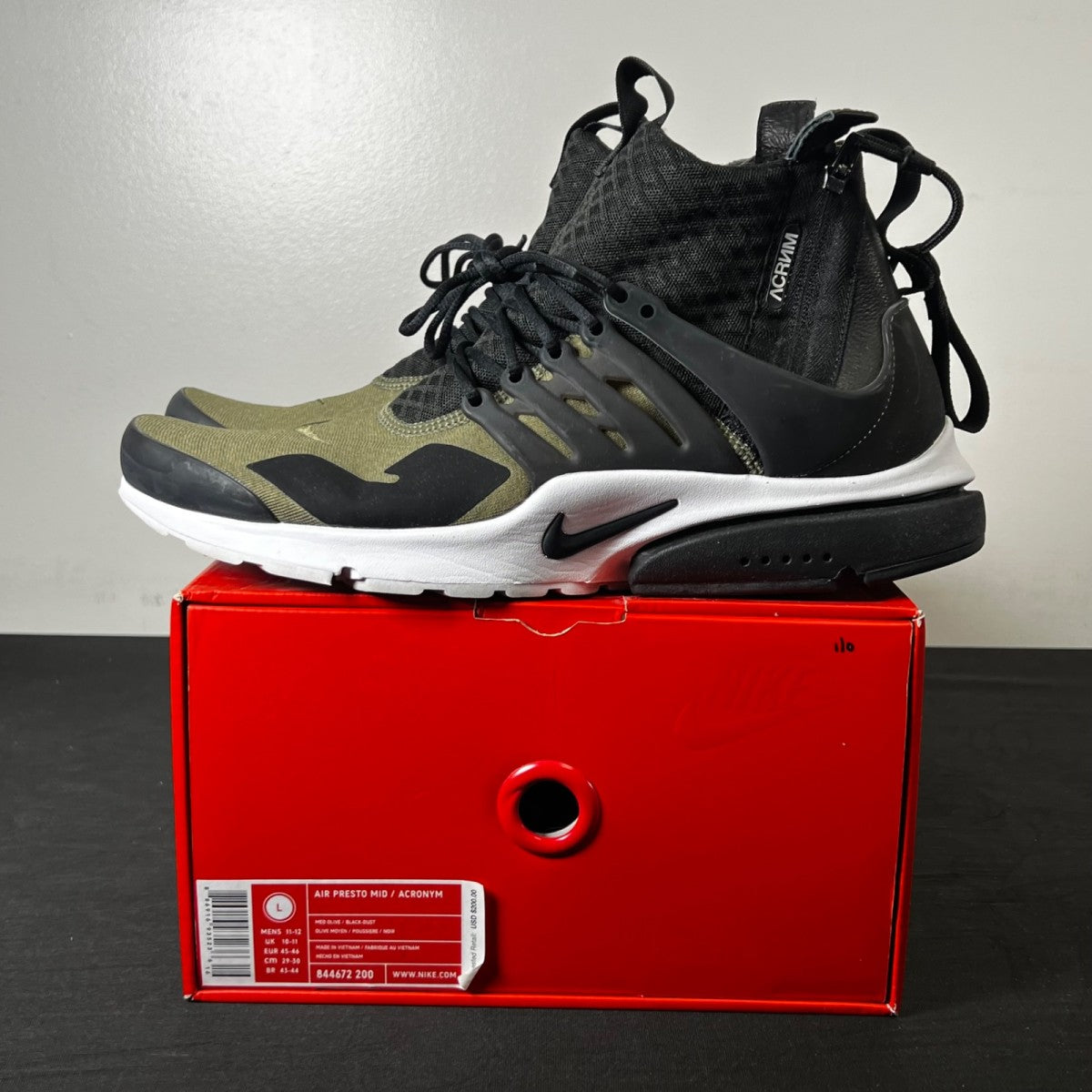 Nike Air Presto Acronym Olive 11-12/L (Lightly Worn Pre-Owned)NikeMedium Olive/Dust-Black - Image 3