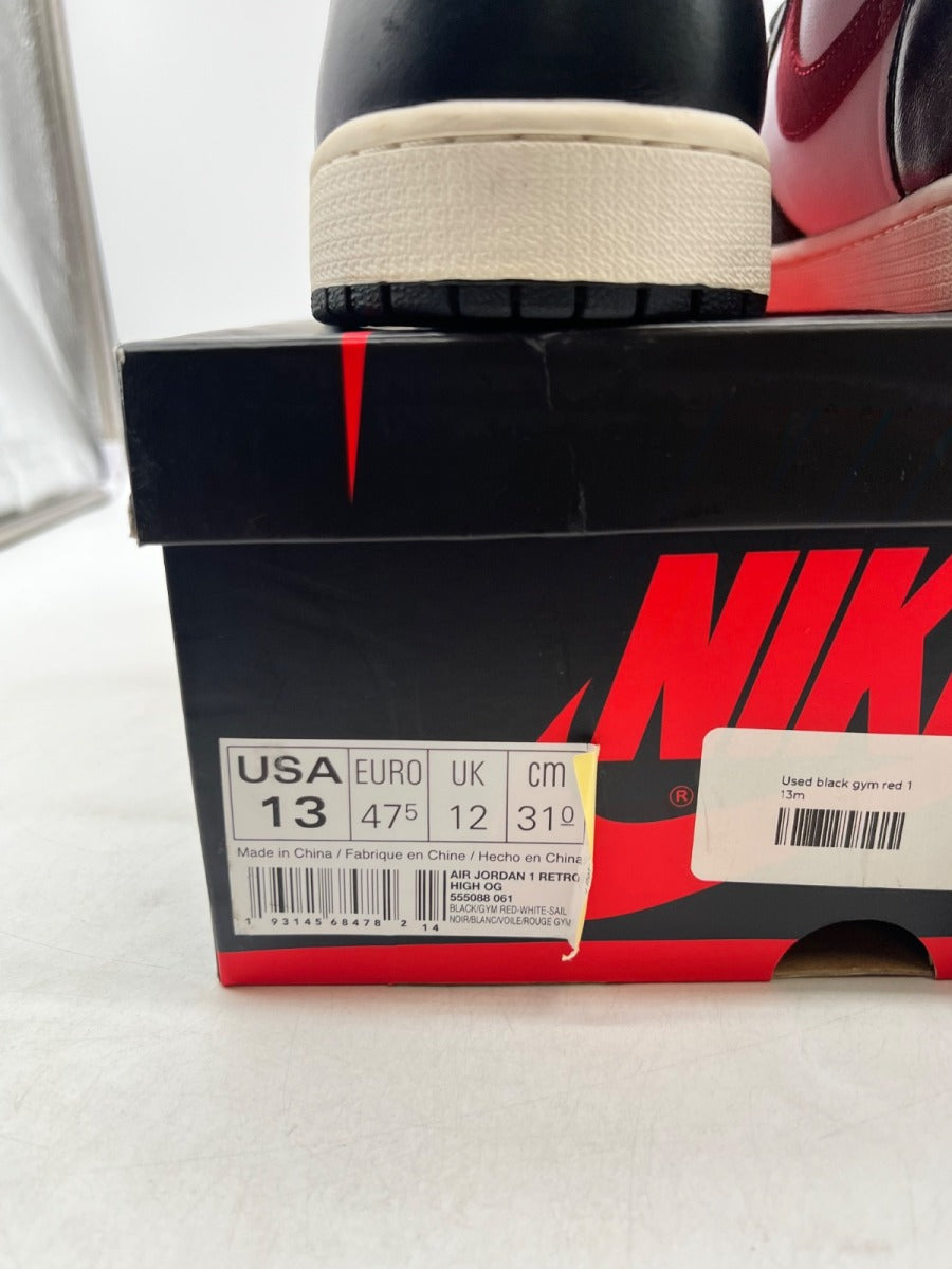 Jordan 1 Retro High Black Gym Red 13 (Lightly Worn Pre-Owned) - Image 6