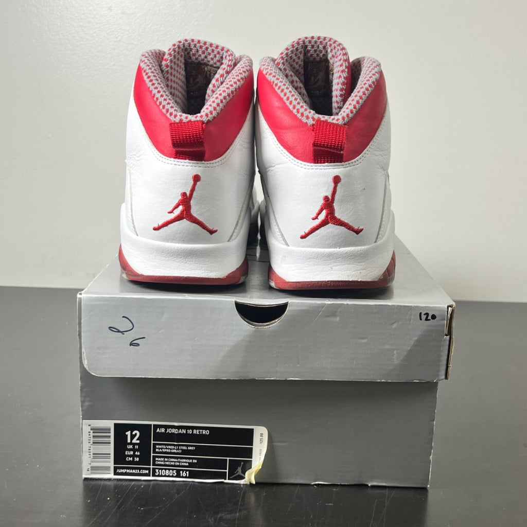 Jordan 10 Retro Red Steel 12 (Moderately Worn Pre-Owned)JordanWhite/Varsity Red/Light Steel Grey - Image 4