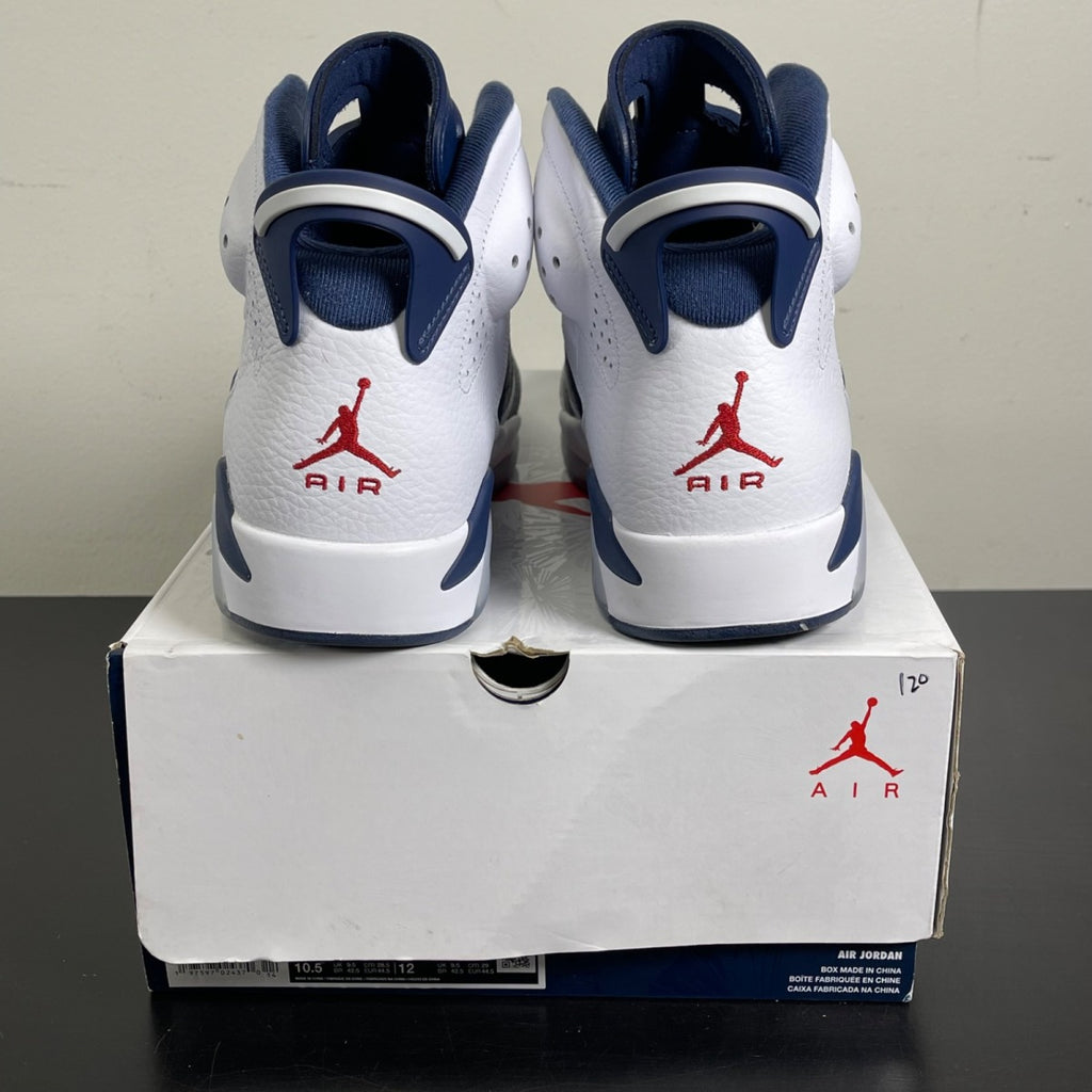 Jordan 6 Retro Olympic (2024) 10.5 (Moderately Worn Pre-Owned)JordanWhite/Varsity Red/Midnight Navy - Image 4