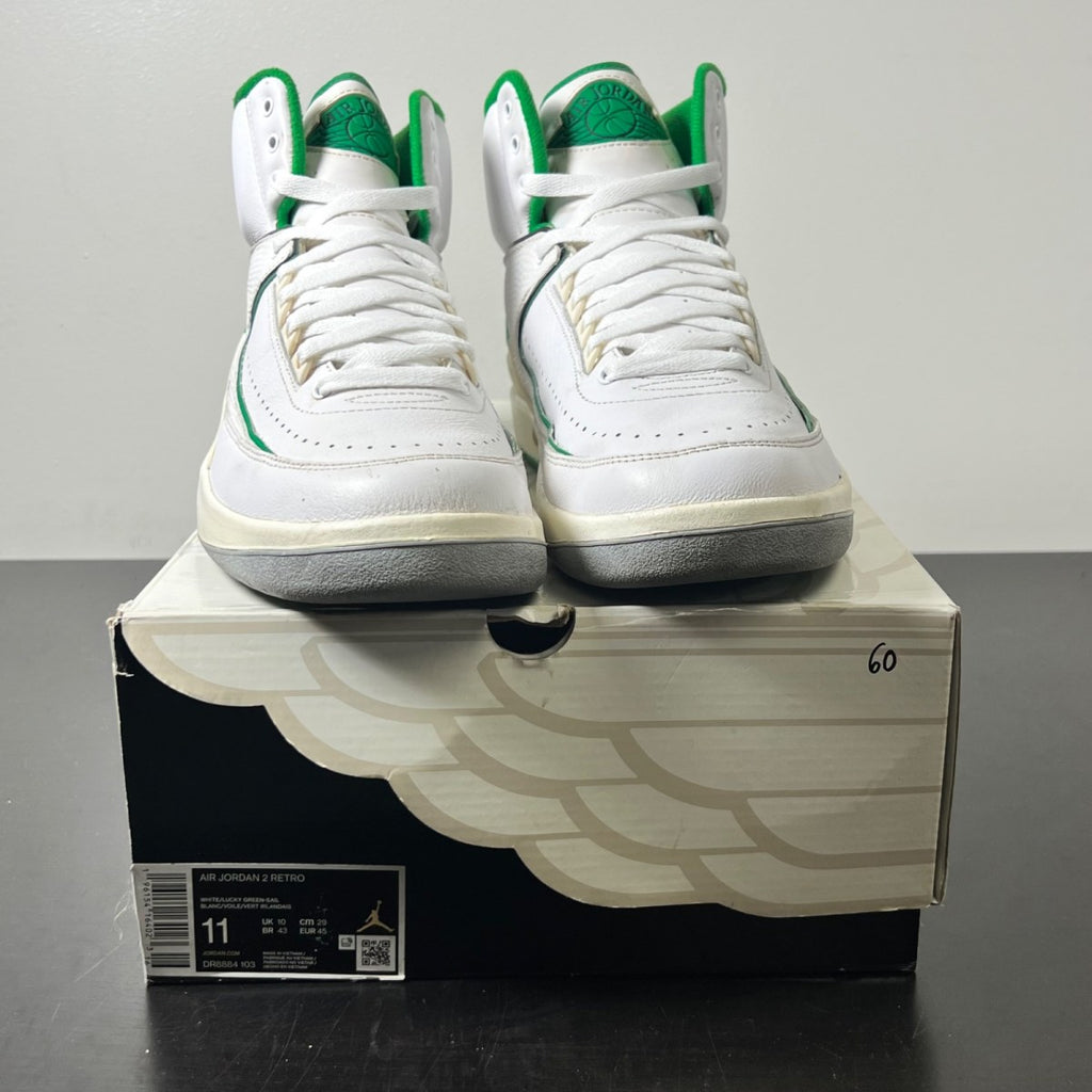 Jordan 2 Retro Lucky Green 11 (Moderately Worn Pre-Owned)JordanWhite/Lucky Green/Sail/Light Steel Grey - Image 2