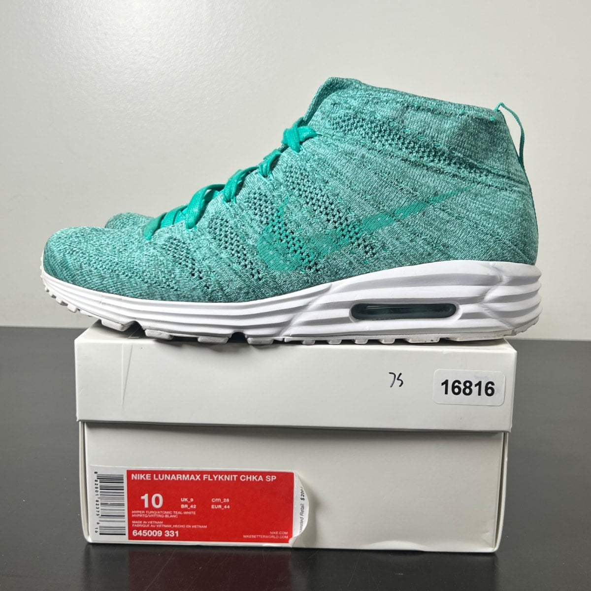 Nike Lunar Max Flyknit Chukka Hyper Turquoise 10 (Lightly Worn Pre-Owned)NikeHyper Turq/Atomic Teal-White - Image 3