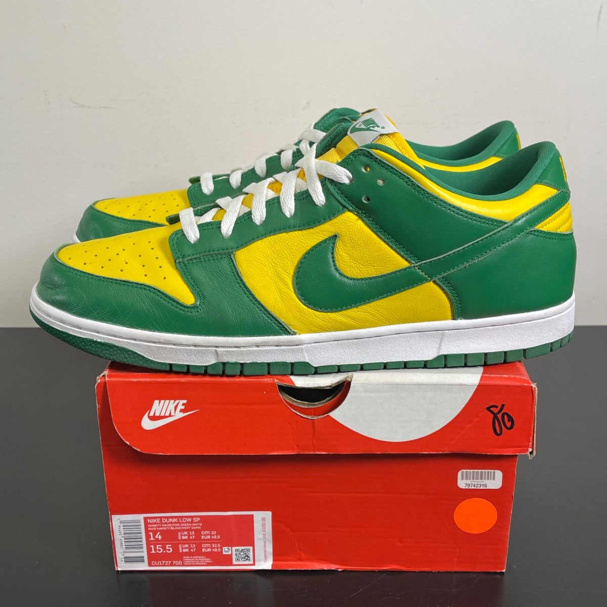 Nike Dunk Low Brazil (2020/2024) 14 (Moderately Worn Pre-Owned)NikeVarsity Maize/Pine Green-White - Image 3