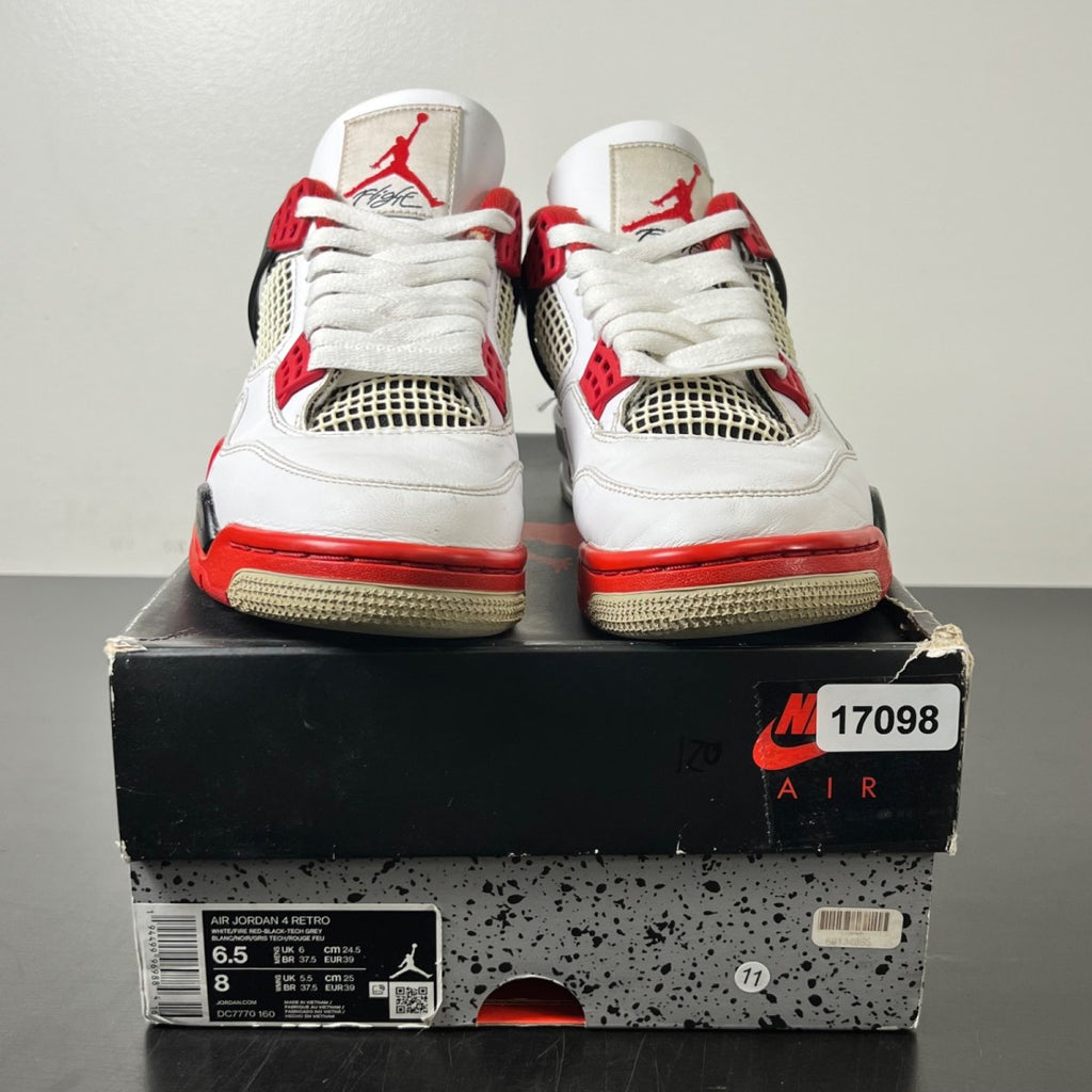 Jordan 4 Retro Fire Red (2020) 6.5 (Heavily Worn Pre-Owned)JordanWhite/Black-Tech Grey-Fire Red - Image 2