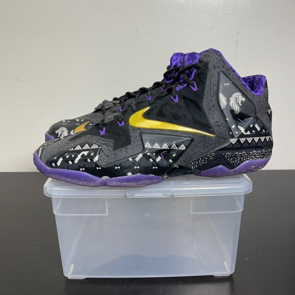 Nike LeBron 11 Black History Month 10.5 (Moderately Worn Pre-Owned)NikeAnthracite/Metallic Gold-Purple Venom - Image 3
