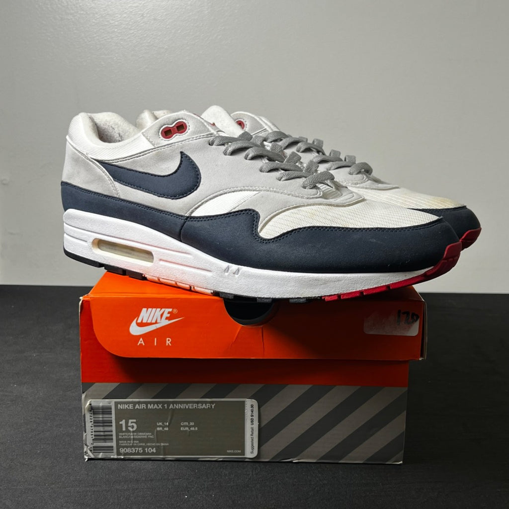 Nike Air Max 1 Anniversary Obsidian 15 (Moderately Worn Pre-Owned)NikeWhite/Dark Obsidian-Neutral Grey-Black - Image 1