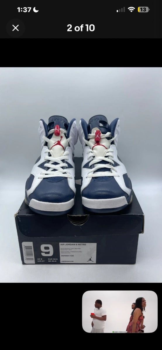 Jordan 6 Retro Olympic London (2012) 9 (Lightly Worn Pre-Owned)JordanWhite/Midnight Navy-Varsity Red - Image 2
