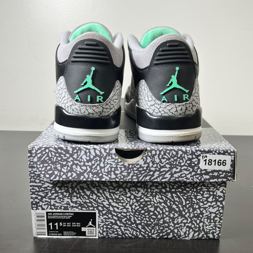 Jordan 3 Retro Green Glow 11.5 (Moderately Worn Pre-Owned)JordanBlack/Green Glow/Wolf Grey/White - Image 6