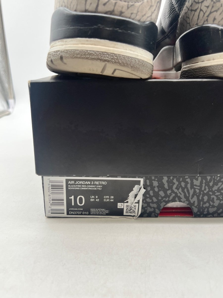 Jordan 3 Retro OG Black Cement (2024) 10 (Heavily Worn Pre-Owned)JordanBlack/Fire Red/Cement Grey/Sail - Image 4