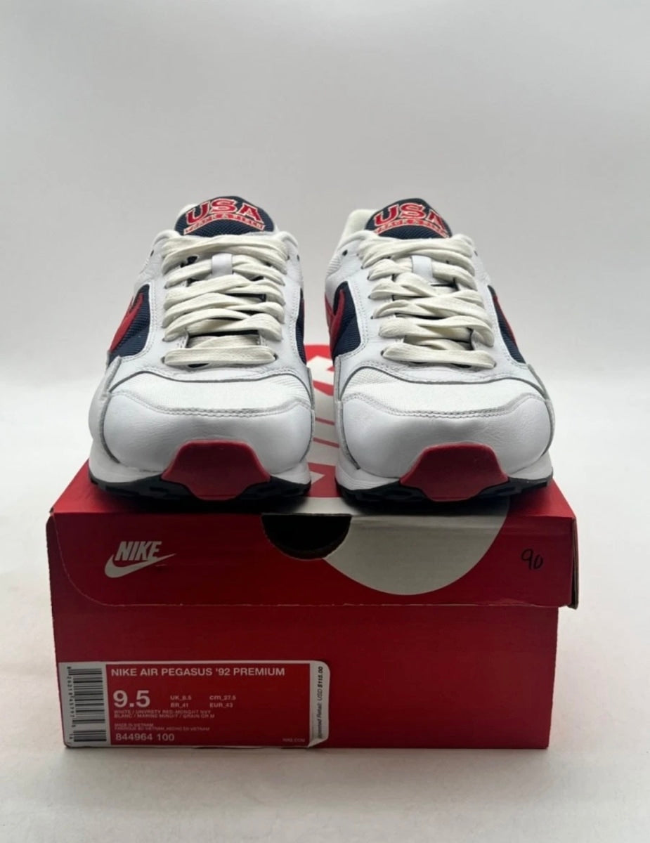 Nike Air Pegasus 92 Olympic (2016) 9.5 (Moderately Worn Pre-Owned)NikeWhite/University Red-Midnight Navy - Image 2