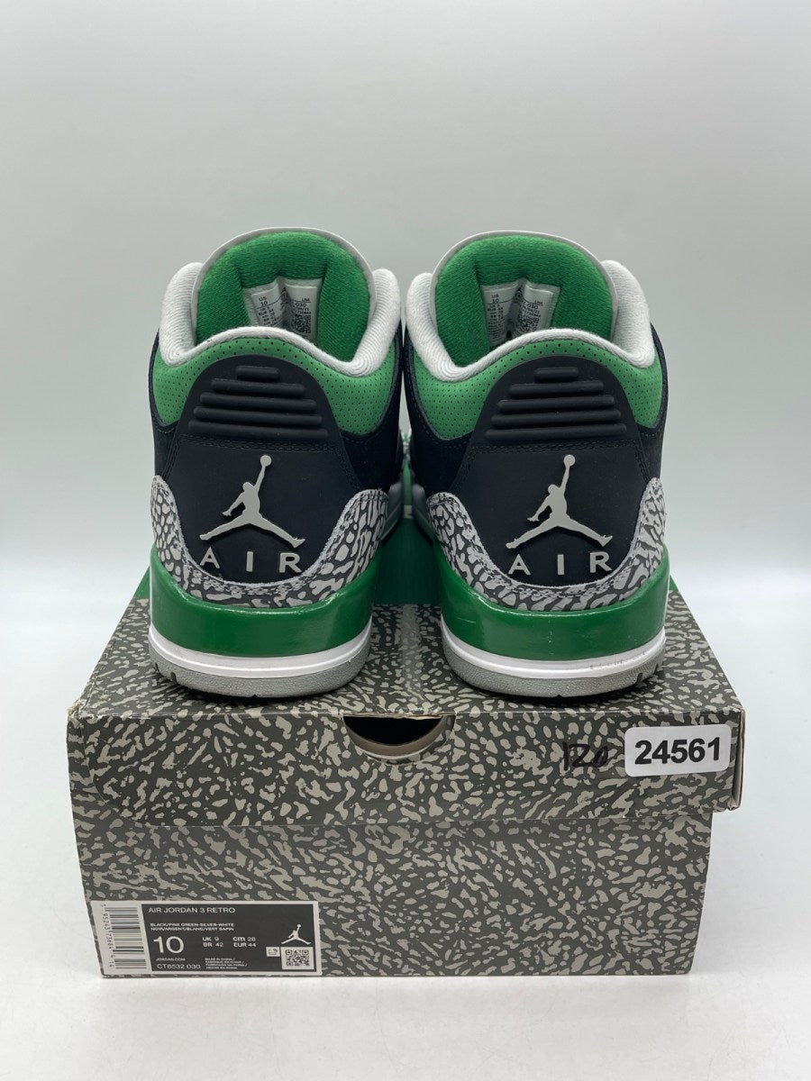 Jordan 3 Retro Pine Green 10 (Moderately Worn Pre-Owned)JordanBlack/Silver/White/Pine Green - Image 3