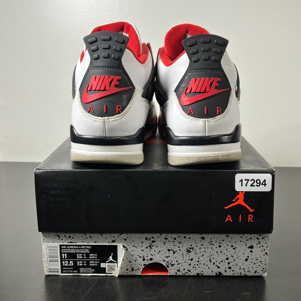 Jordan 4 Retro Fire Red (2020) 11 (Heavily Worn Pre-Owned)JordanWhite/Black-Tech Grey-Fire Red - Image 5