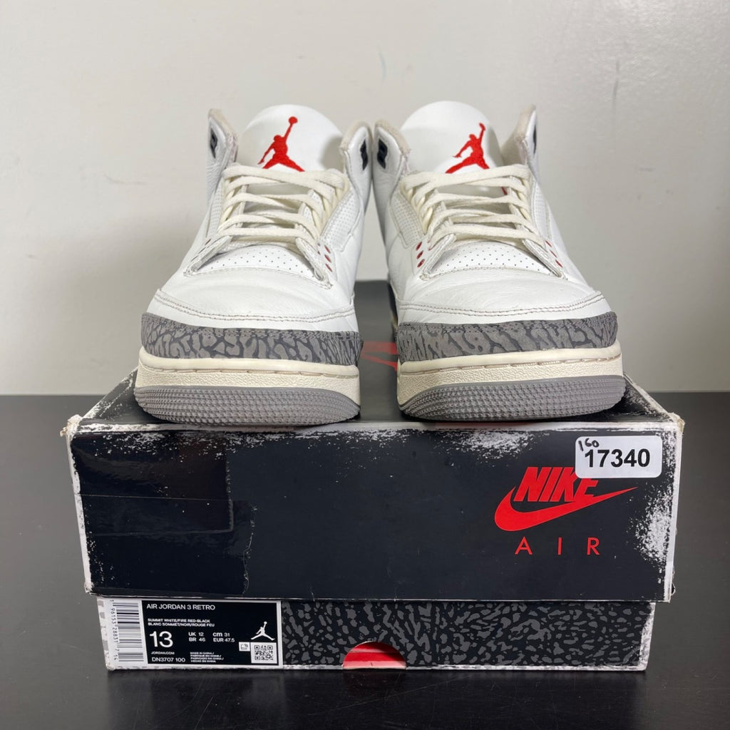 Jordan 3 Retro White Cement Reimagined 13 (Moderately Worn Pre-Owned)JordanSummit White/Fire Red/Black/Cement Grey - Image 2