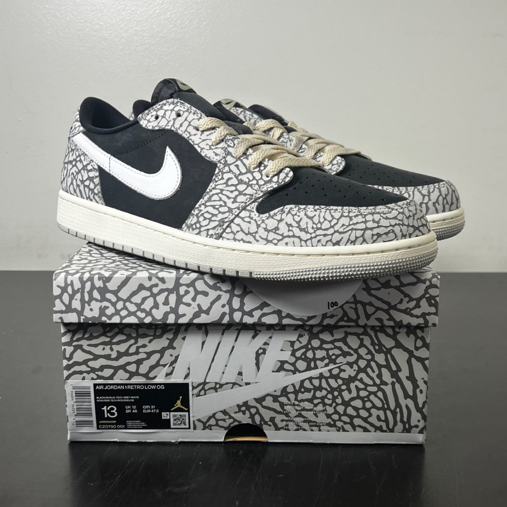 Jordan 1 Retro Low OG Black Cement 13 (Lightly Worn Pre-Owned)JordanBlack/Muslin/Tech Grey/White/Sail - Image 1