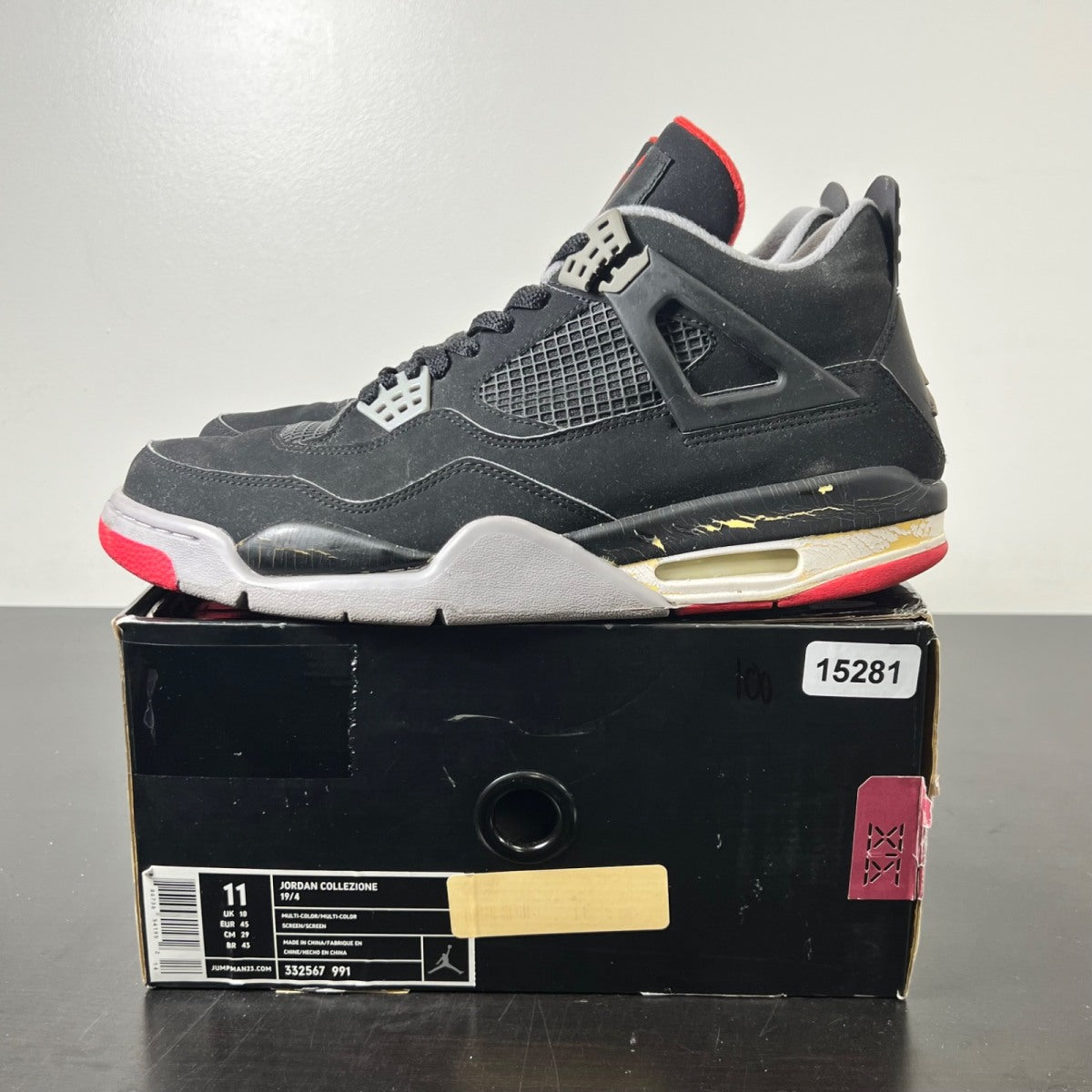 Jordan 4 Retro Black Cement CDP (2008) 11 (Heavily Worn Pre-Owned)JordanBlack/Cement Grey-Fire Red - Image 5