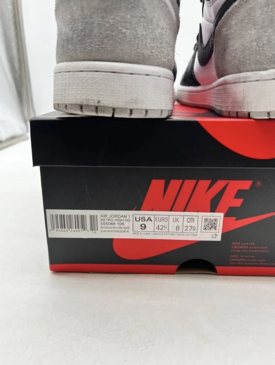 Jordan 1 Retro High OG Bleached Coral 9 (Moderately Worn Pre-Owned)JordanWhite/Black/Grey Fog/Bleached Coral - Image 6