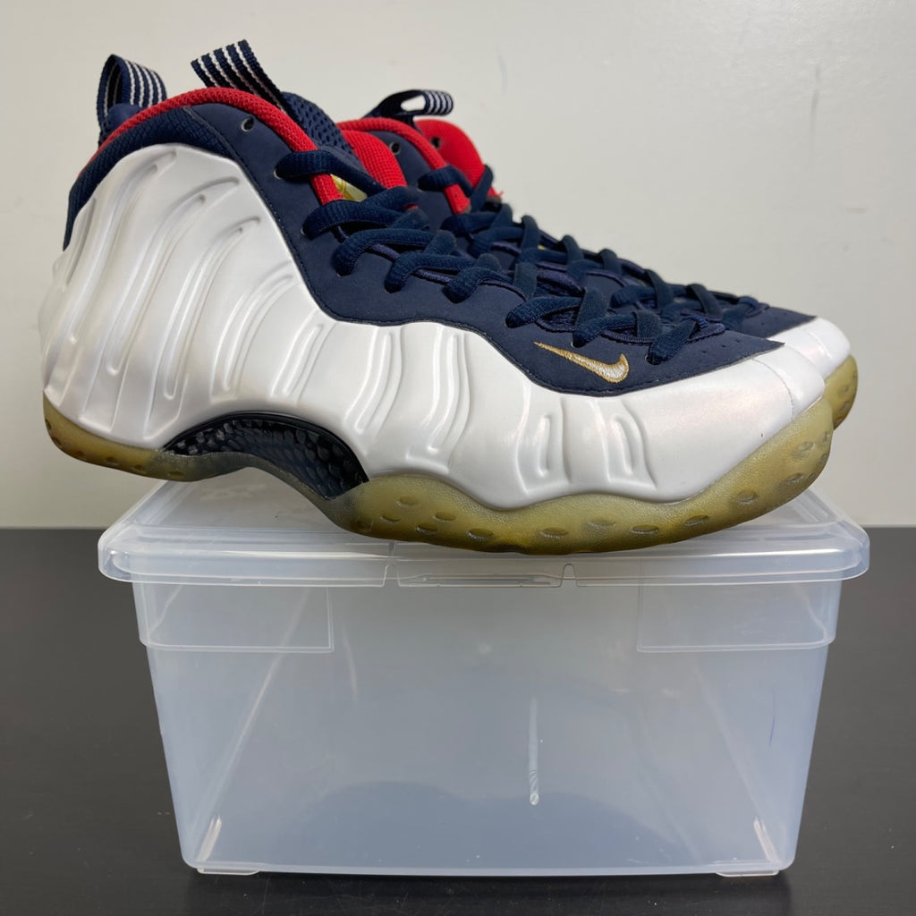 Nike Air Foamposite One Olympic 10 (Moderately Worn Pre-Owned)NikeObsidian/University Red-Metallic Gold-White - Image 1