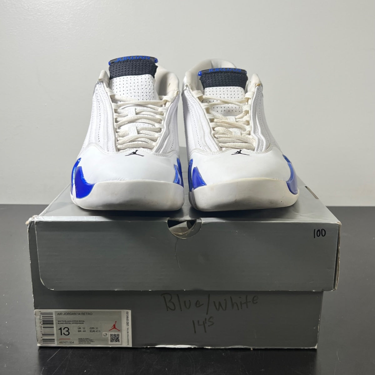 Jordan 14 Retro White Hyper Royal 13 (Moderately Worn Pre-Owned)JordanWhite/Black-Hyper Royal - Image 2
