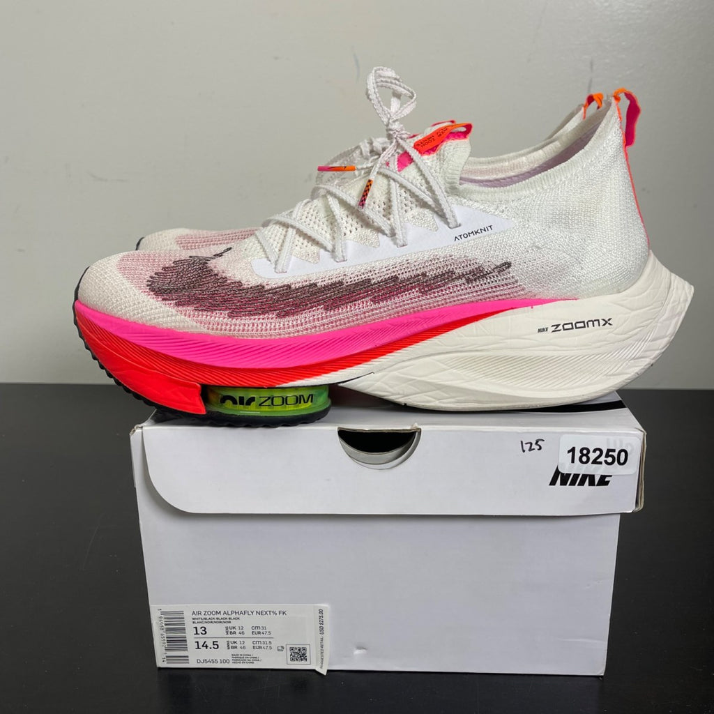 Nike Air Zoom Alphafly Next% Flyknit White Pink 13 (Moderately Worn Pre-Owned)NikeWhite/Black/Black/Black - Image 3