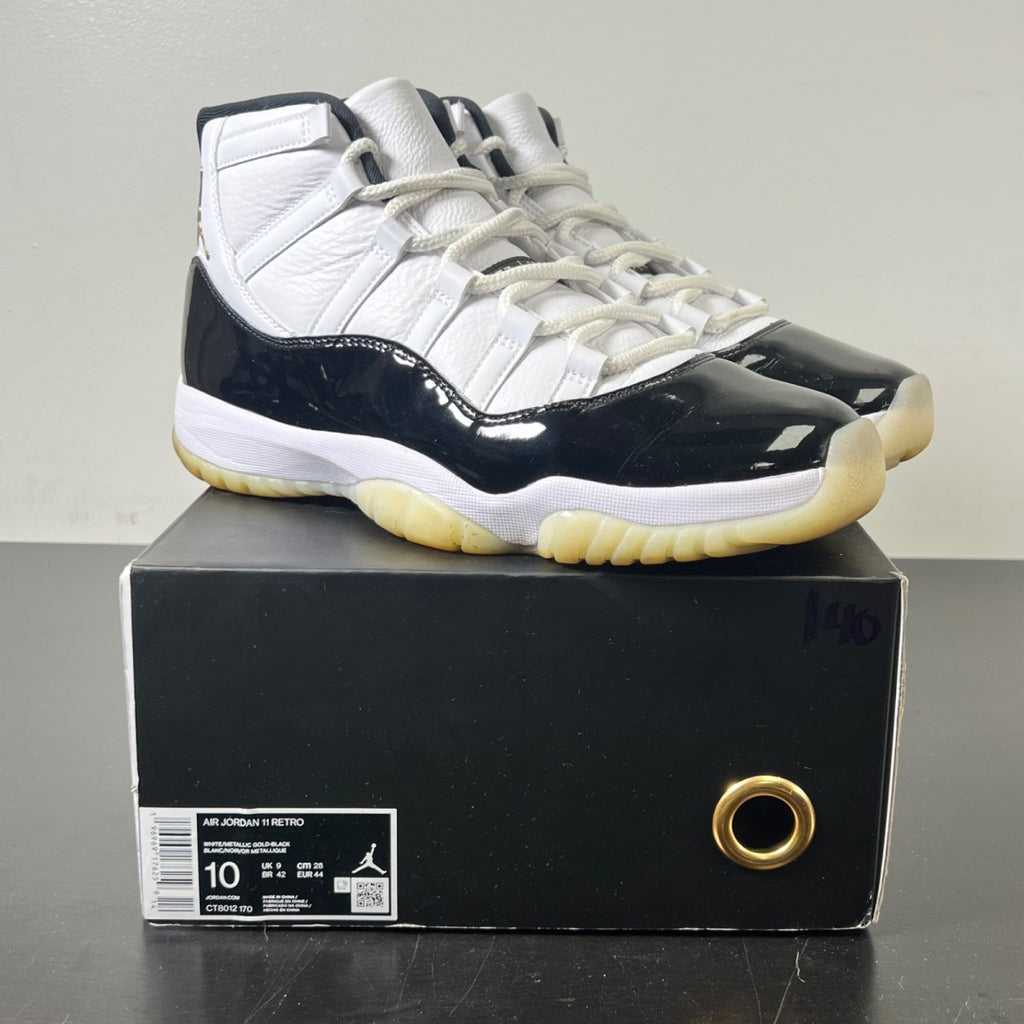 Jordan 11 Retro DMP Gratitude (2023) 10 (Moderately Worn Pre-Owned)JordanBlack/White/Metallic Gold - Image 1