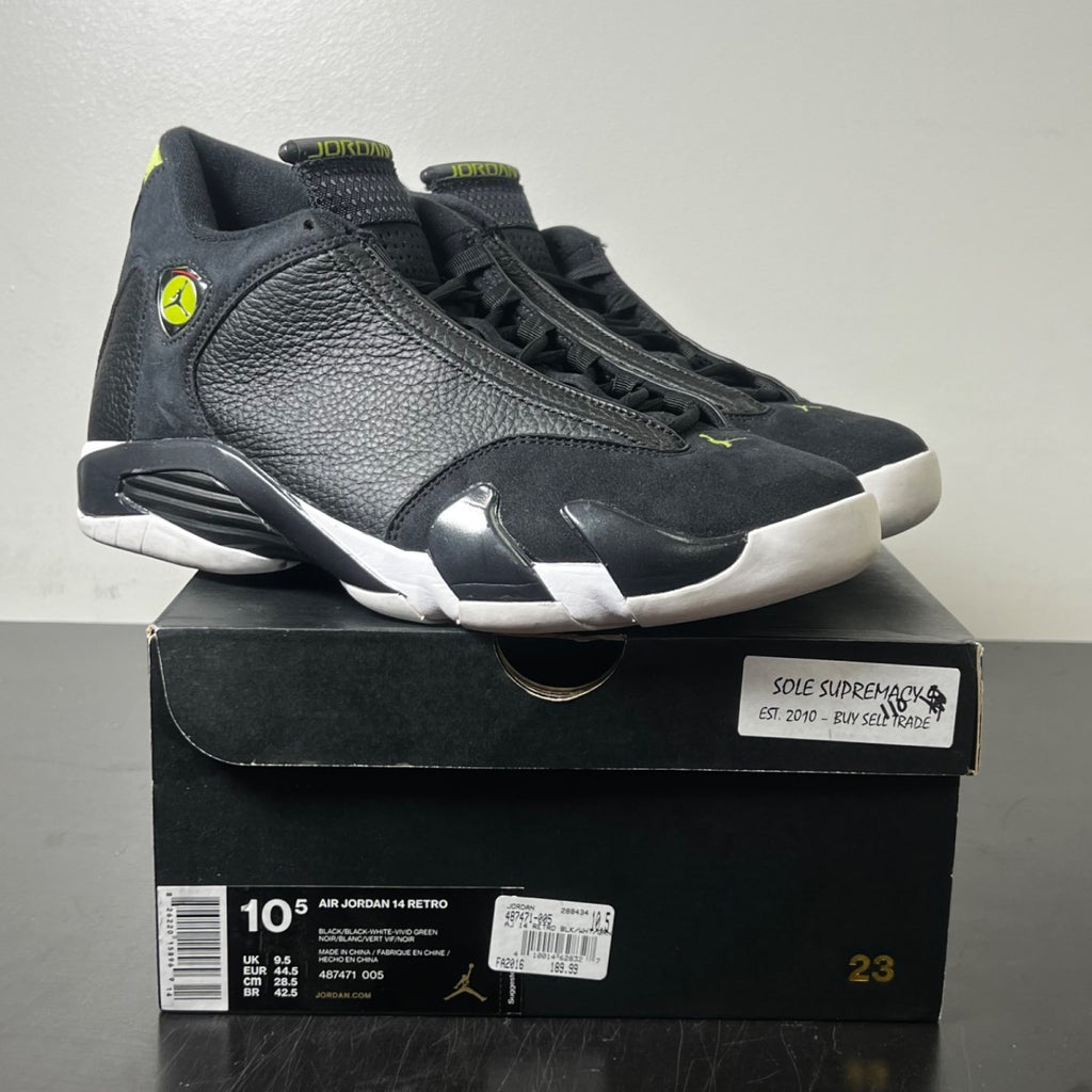 Jordan 14 Retro Indiglo (2016) 10.5 (Lightly Worn Pre-Owned)JordanBlack/White-Indiglo - Image 1