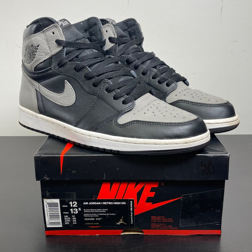 Jordan 1 Retro High Shadow (2018) 12 (Moderately Worn Pre-Owned)JordanBlack/Medium Grey-White - Image 1