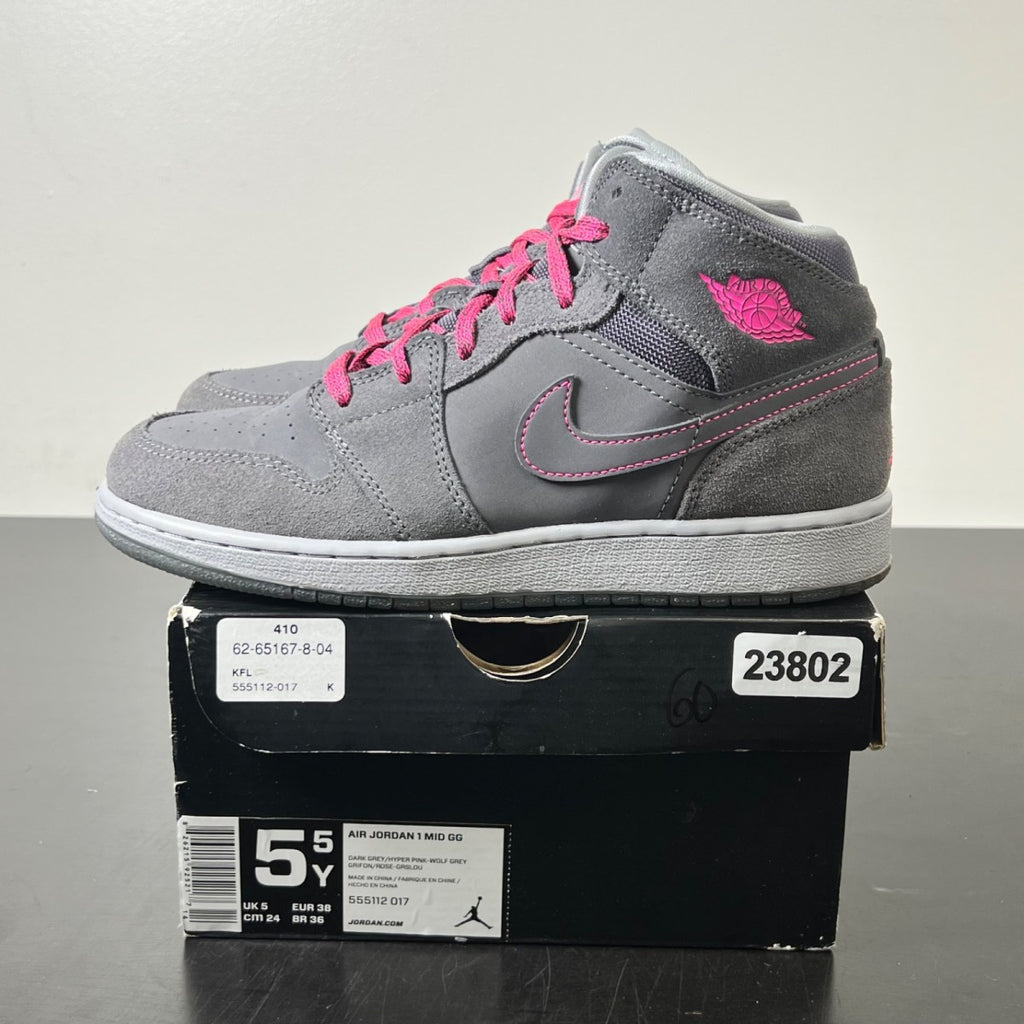 Air Jordan 1 Mid GS 'Dark Grey Hyper Pink' 5.5 (Moderately Worn Pre-Owned)Air Jordan - Image 3