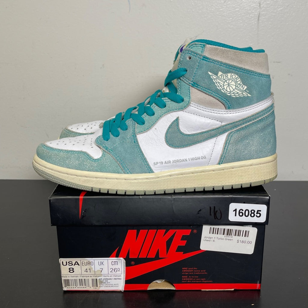 Jordan 1 Retro High Turbo Green 8 (Moderately Worn Pre-Owned)JordanTurbo Green/Sail-White-Light Smoke Grey - Image 3
