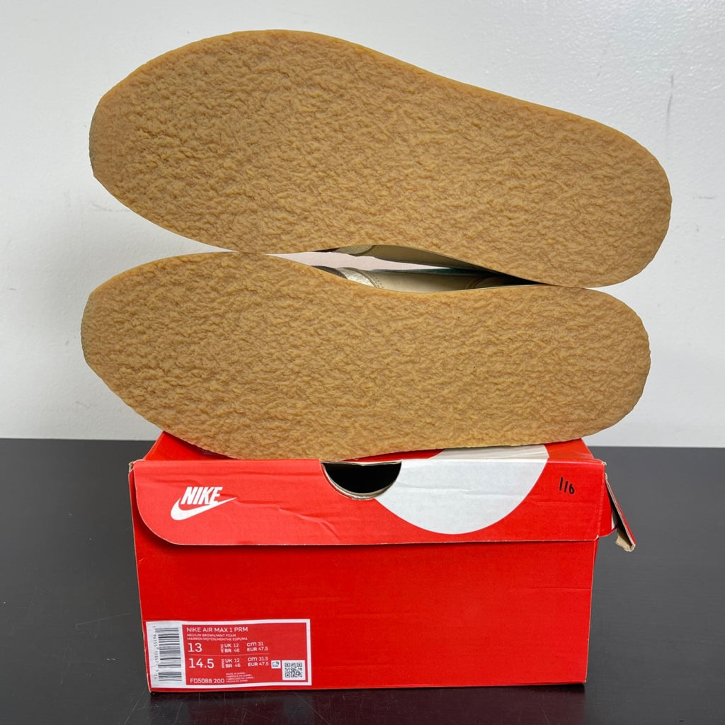 Nike Air Max 1 Crepe Brown (2022) 13 (Moderately Worn Pre-Owned)NikeMedium Brown/Mint Foam/Mushroom/Muslin - Image 5