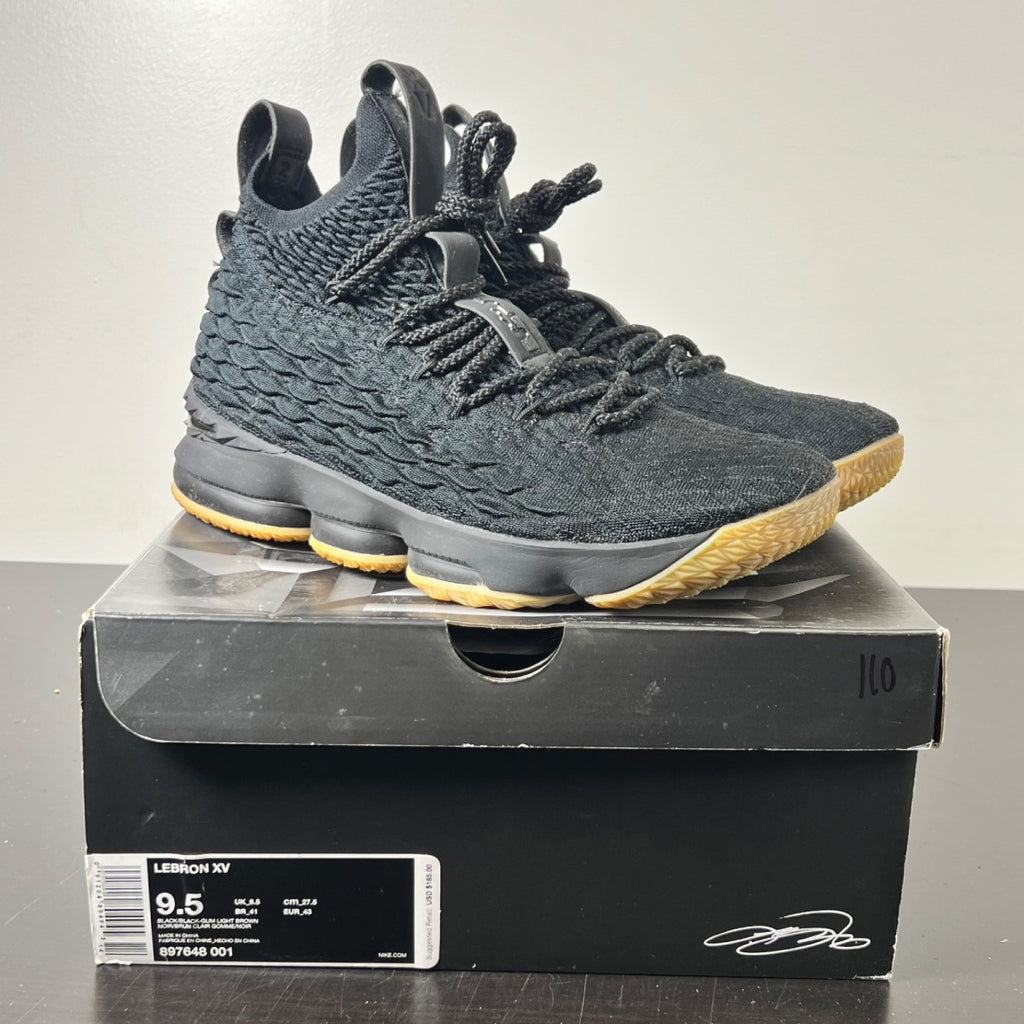 Nike LeBron 15 Black Gum 9.5 (Lightly Worn Pre-Owned)NikeBlack/Gum Light Brown - Image 1