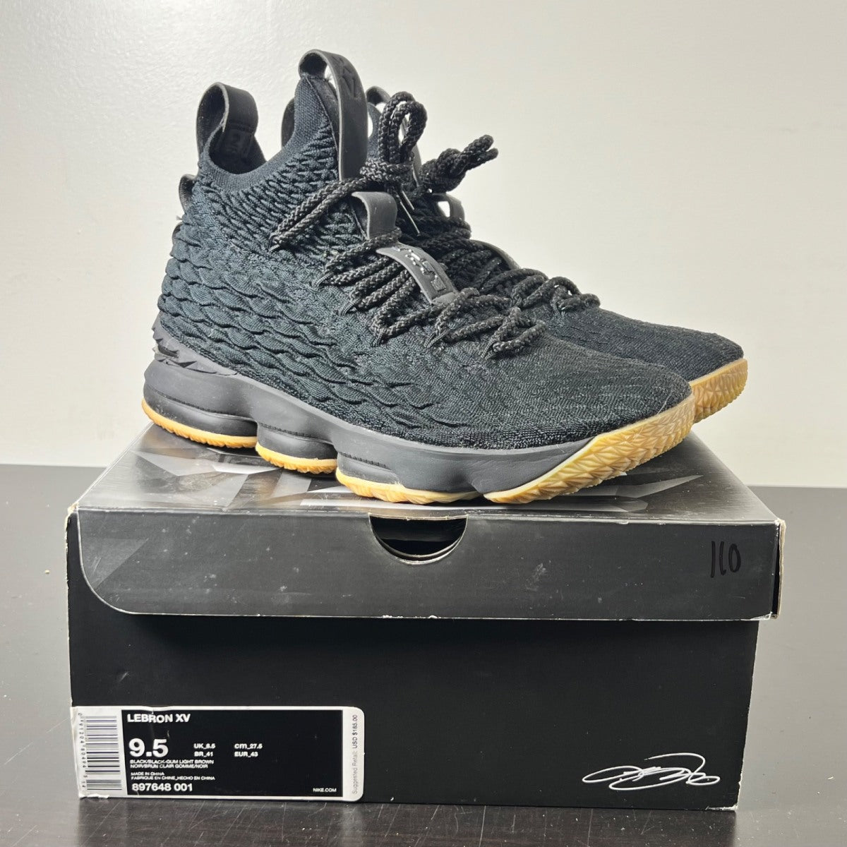 Nike LeBron 15 Black Gum 9.5 (Lightly Worn Pre-Owned)NikeBlack/Gum Light Brown - Image 1