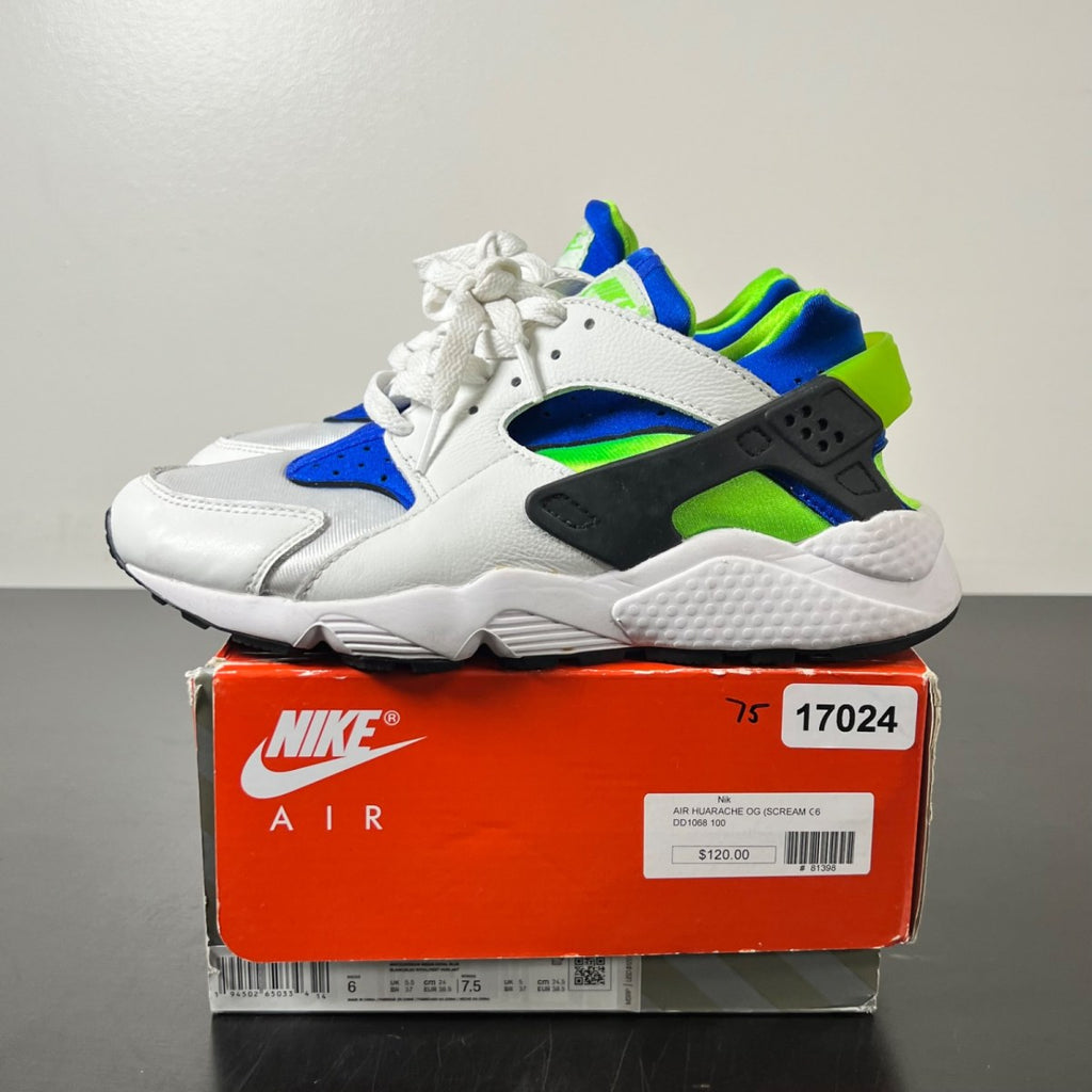 Nike Air Huarache Scream Green (2021) 6 (Lightly Worn Pre-Owned)NikeWhite/Scream Green-Royal Blue-Black - Image 3