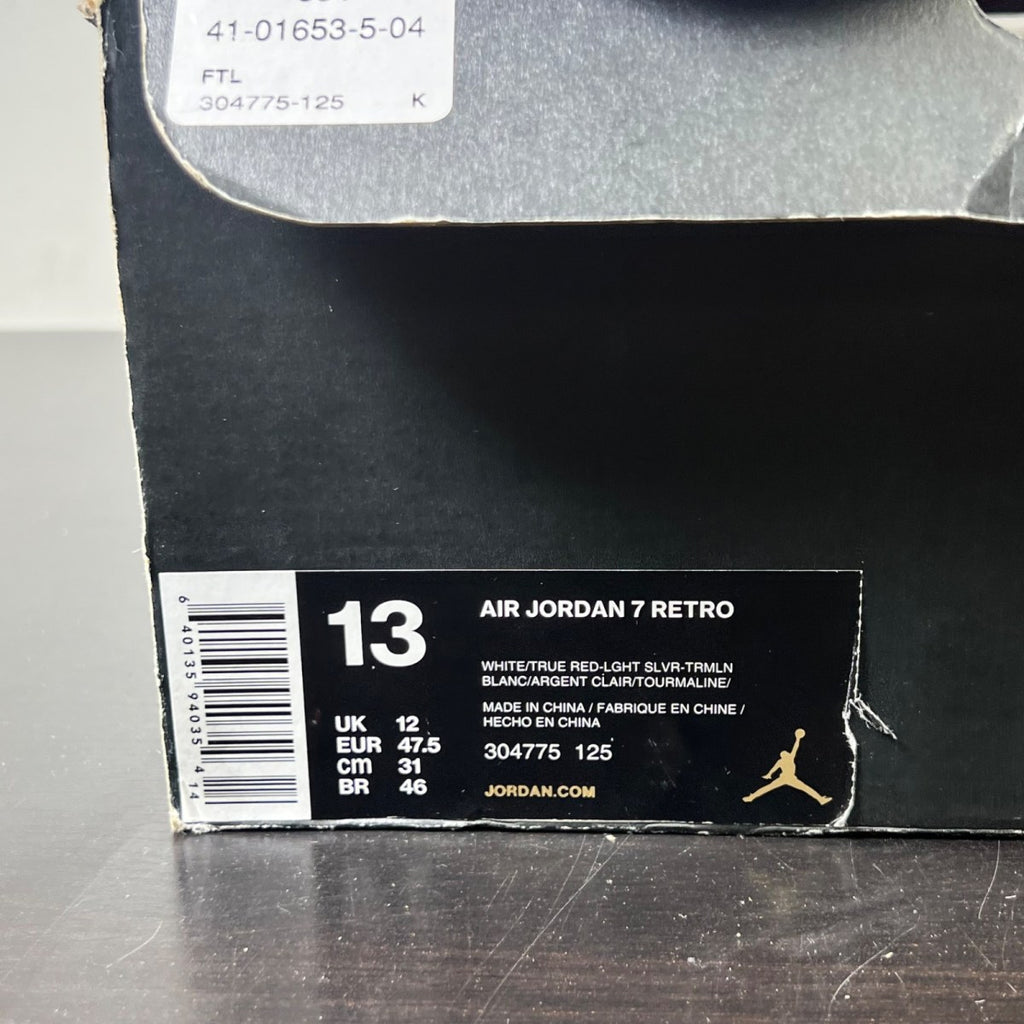 Jordan 7 Retro Hare (2015) 13 (Lightly Worn Pre-Owned)JordanWhite/True Red-Light Silver-Tourmaline - Image 5