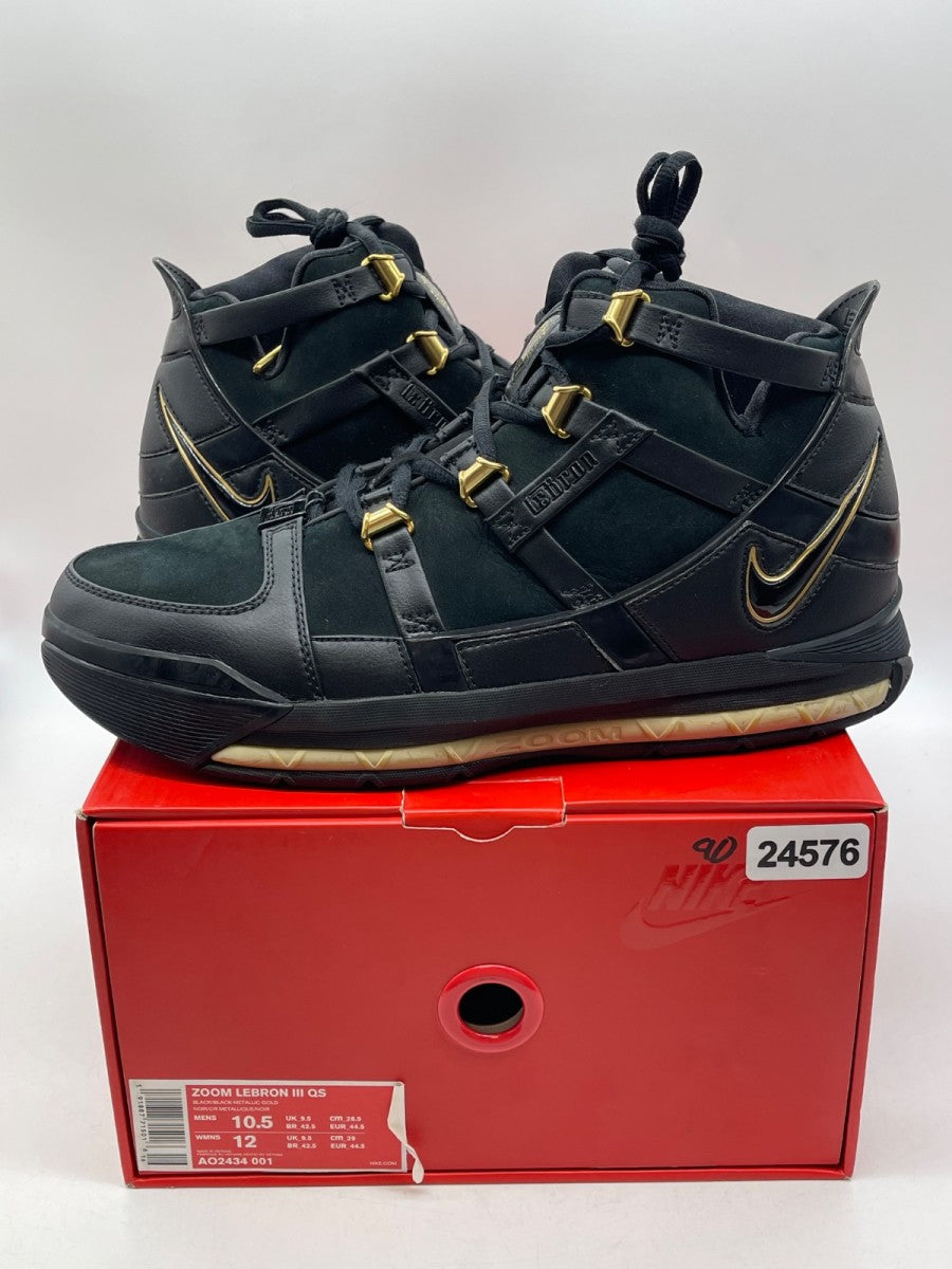 Nike LeBron 3 Black Gold (2018) 10.5 (Moderately Worn Pre-Owned)NikeBlack/Black-Metallic Gold - Image 1