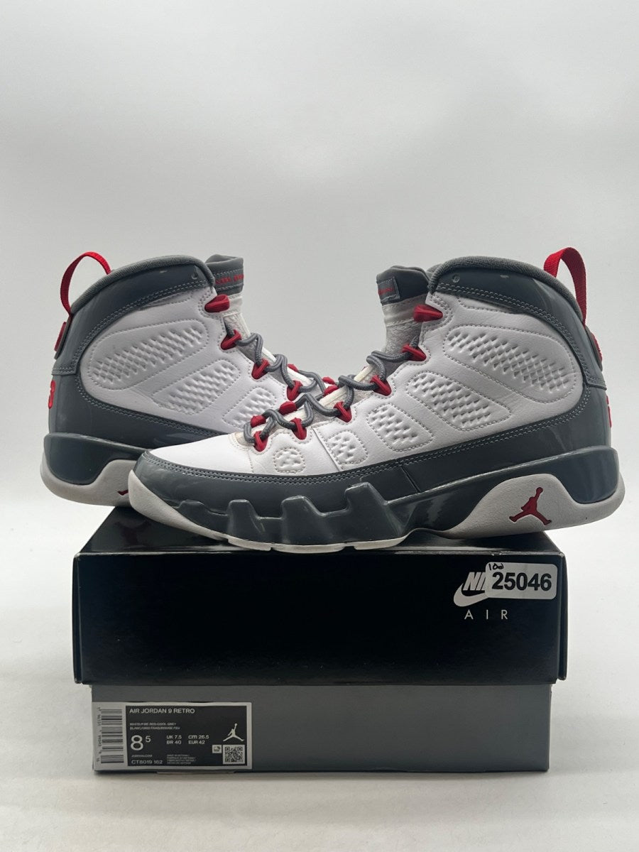 Jordan 9 Retro Fire Red 8.5 (Moderately Worn Pre-Owned)JordanWhite/Fire Red/Cool Grey - Image 1