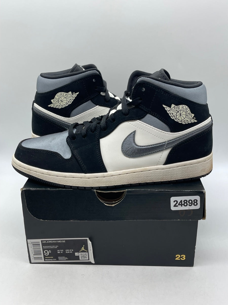 Jordan 1 Mid Satin Grey Toe 9.5 (Moderately Worn Pre-Owned)JordanBlack/Smoke Grey-Sail - Image 1
